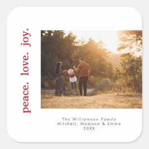 Peace Love Joy Holiday Christmas Family Photo Square Sticker