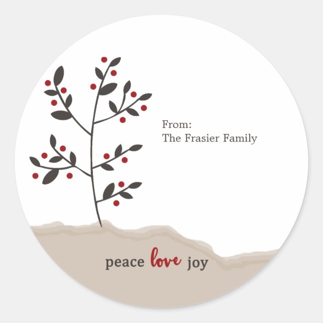 Peace Love Joy Holiday Gift Classic Round Sticker (Front)