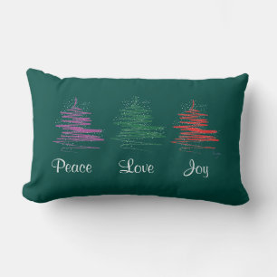 Peace, Love, Joy, Holiday Modern Green Lumbar Pillow