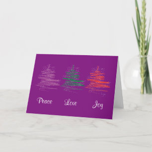 Peace Love Joy, Holiday - Modern Purple Card