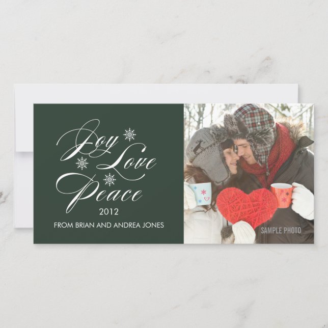 PEACE LOVE JOY HOLIDAY PHOTO CARD GREEN (Front)