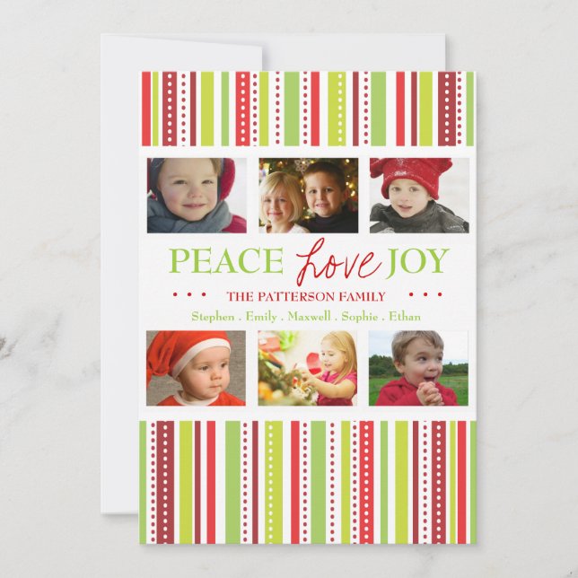 Peace Love Joy Holiday Stripes Photo Card Greeting (Front)