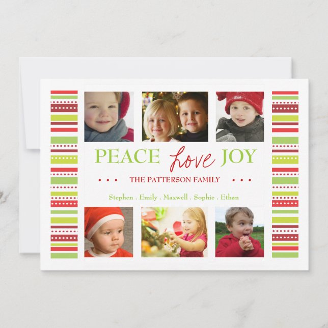 Peace Love Joy Holiday Stripes Photo Card Greeting (Front)
