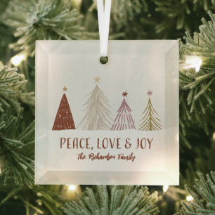Peace Love & Joy Holidays Christmas Holiday Trees Glass Ornament