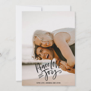 Peace Love Joy  Holidays Vertical Photo   Black Holiday Card