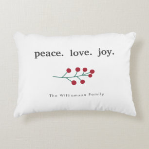 Peace Love Joy Holly Berries Holiday Christmas Red Accent Pillow