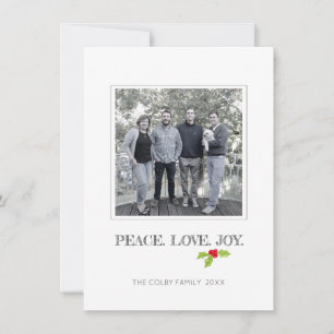 Peace Love Joy Holly Merry Christmas Holiday Photo Card