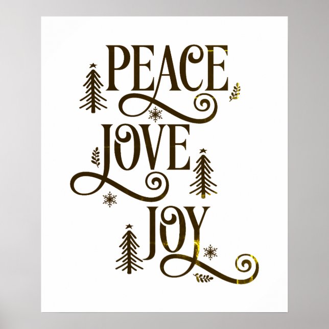 Peace Love Joy in Gold Rustic Typography  Poster (Front)