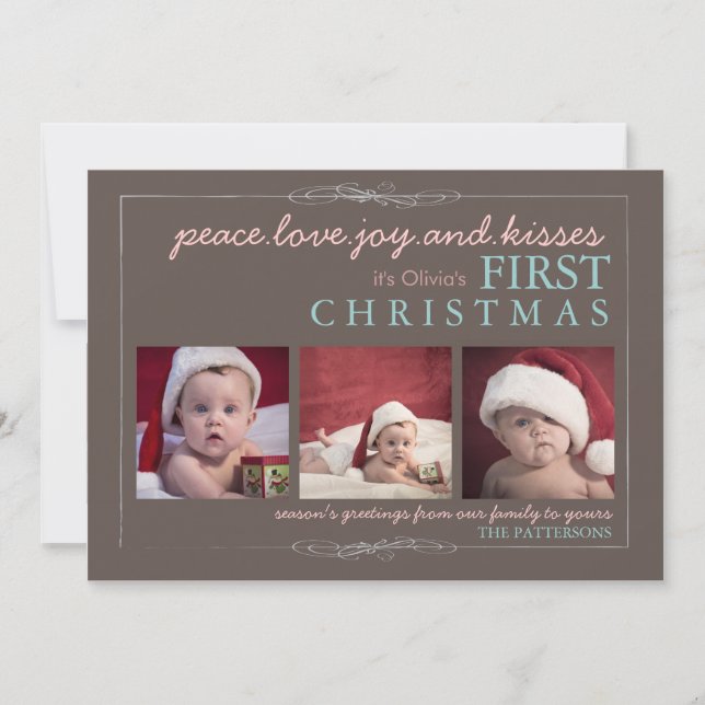 Peace Love Joy Le premier Carte photo de Noël du b (Devant)