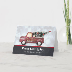 Peace Love & Joy Little Red Truck with Xmas Tree Holiday Card