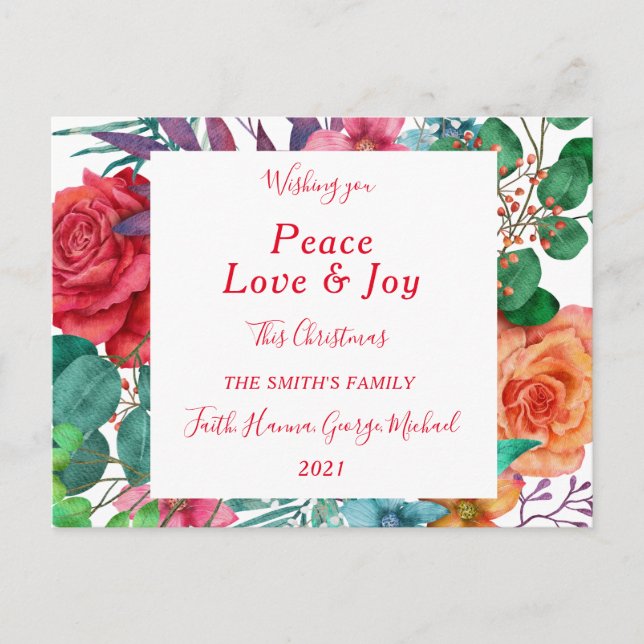 Peace Love Joy Merry Family Christmas Postcard (Front)