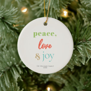 Peace Love Joy Modern Colourful Holiday Ceramic Ornament