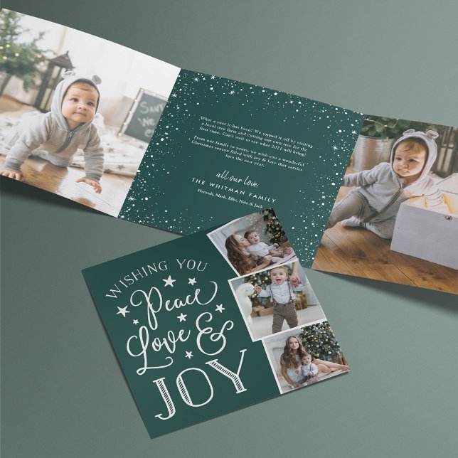 Peace, Love & Joy | Multi Photo Tri-Fold Holiday Card (Creator Uploaded)