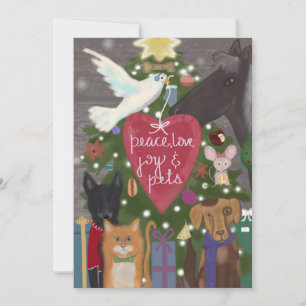 Peace, Love, Joy, Pets at Christmas Holiday Card