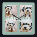 Peace Love Joy Photo Collage Holiday Greeting Square Wall Clock<br><div class="desc">Mint and Ice Blue - Use 4 square or instagram pictures to make a unique and trendy Merry Christmas memento. If you need to move anything around,  click on the customize button to make changes.</div>