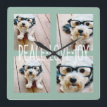 Peace Love Joy Photo Collage Holiday Greeting Square Wall Clock<br><div class="desc">Mint and Ice Blue - Use 4 square or instagram pictures to make a unique and trendy Merry Christmas memento. If you need to move anything around,  click on the customize button to make changes.</div>