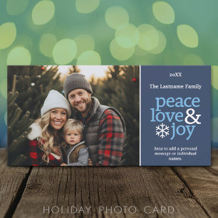 Peace Love Joy - Photo - Navy Blue Holiday Card