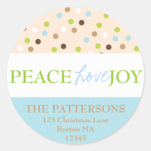Peace Love Joy Polka Dots in Blue Classic Round Sticker
