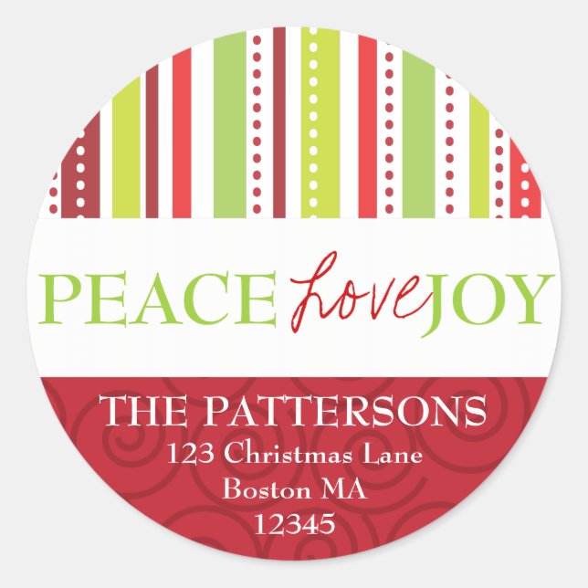 Peace Love Joy Polka Dots & Stripes Address Label (Front)