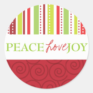 Peace Love Joy Polka Dots & Stripes in Red Classic Round Sticker