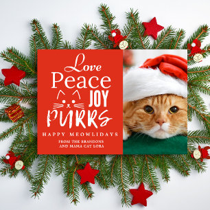 Peace Love Joy Purrs Cat Lover Photo Funny Pet Holiday Card