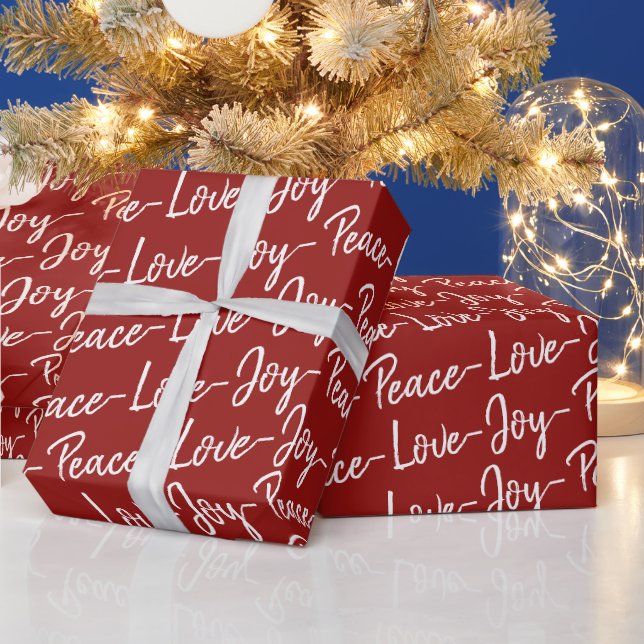 Peace, Love, Joy | Red and White Christmas Wrapping Paper (Holidays)