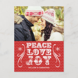 Peace Love Joy Red Chevron Holiday Carte postale