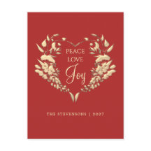 Peace Love Joy Red Gold Floral Christmas