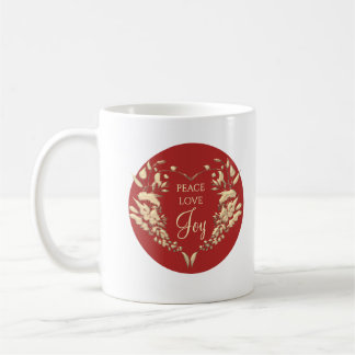 Peace Love Joy Red Gold Personalized Christmas Coffee Mug