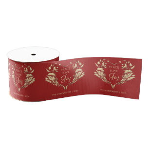 Peace Love Joy Red Gold Personalized Grosgrain Ribbon