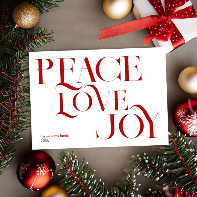 Peace Love Joy Red White Elegant Christmas Holiday Card (Creator Uploaded)