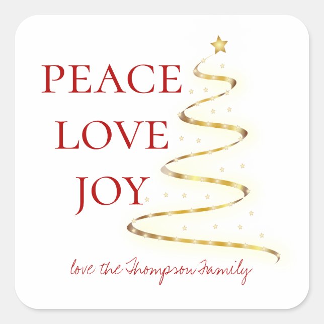 Peace Love Joy| Red White |Personalized Square Sticker (Front)