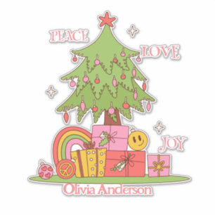 Peace, Love & Joy - Retro Christmas Tree on Pink