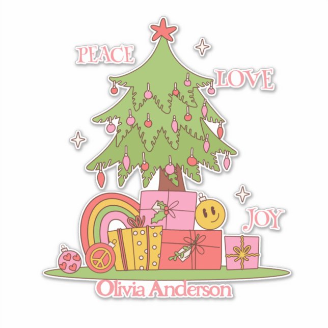 Peace, Love & Joy - Retro Christmas Tree on Pink (Front)