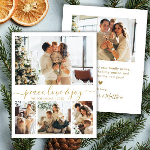 Peace Love Joy Script 4 Photo Christmas Card   