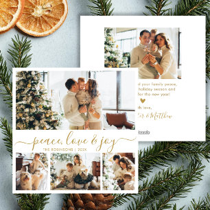 Peace Love Joy Script 4 Photo Collage Christmas Holiday Card