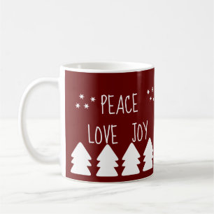 Peace Love Joy Script Burgundy Christmas Coffee M Mug