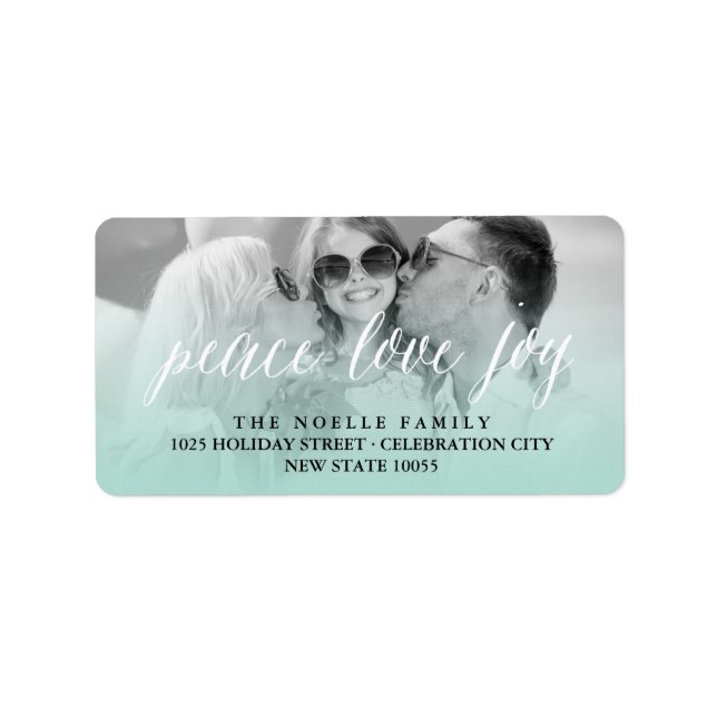 Peace Love Joy Script Holiday Photo Étiquettes de  (Devant)