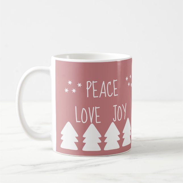 Peace Love Joy Script Soft Pink Christmas   Coffee Mug (Left)