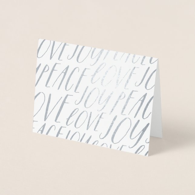 Peace Love Joy Silver Foil Carte de voeux de Noël (Devant)