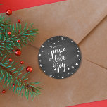 Peace Love Joy Star Christmas Holiday Classic Round Sticker<br><div class="desc">Enjoy this holiday sticker with the words peace love and joy overlaying chalkboard with the decorative stars.</div>