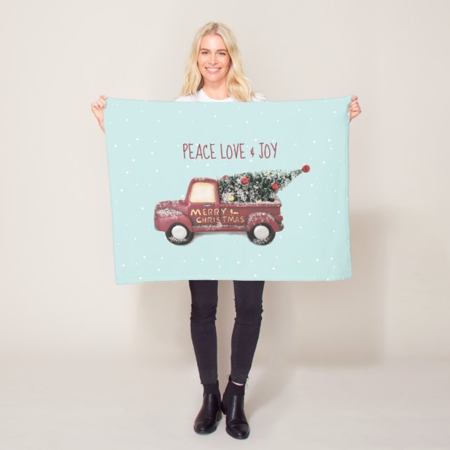 Peace Love & Joy Toy Truck Merry Christmas Fleece Blanket (In Situ)