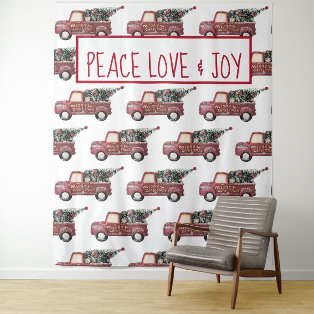 Peace Love & Joy Toy Truck Merry Christmas Tapestry (In Situ)