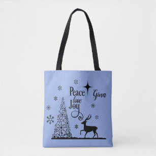 Peace Love Joy Tree And Deer Silhouette Tote Bag