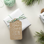 Peace, Love & Joy Typography Christmas Gift Tags<br><div class="desc">The gift of giving is made easy this holiday season with these unique and modern Christmas gift tags. The design features a festive typography script "peace, love and joy" wording with star accents. Easily add your custom wording to these holiday gift tags by using the "Edit this design template" section,...</div>
