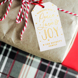Peace, Love & Joy Typography Christmas Gift Tags