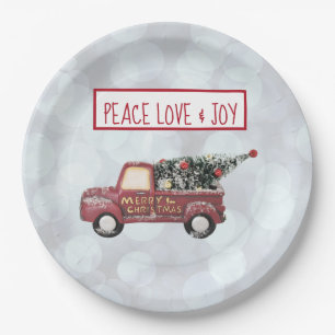 Peace Love & Joy Vintage Toy Truck Paper Plate