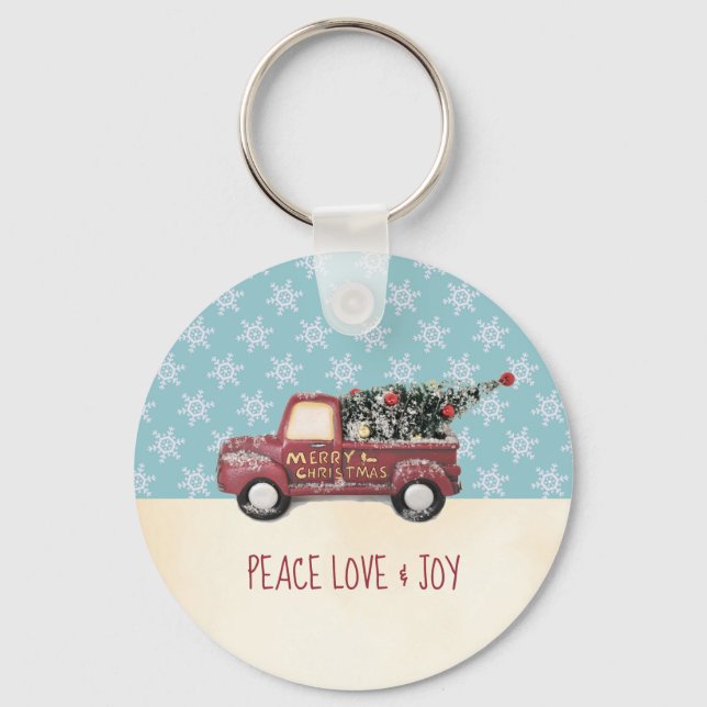 Peace Love & Joy w/ RedToy Truck Merry Christmas Keychain (Front)