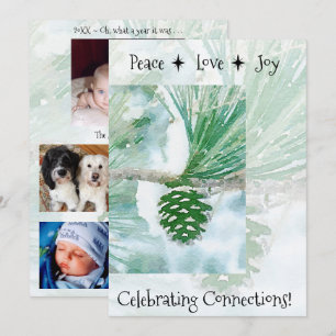 Peace Love Joy Winter Pine Cone Flat Photo Holiday Card