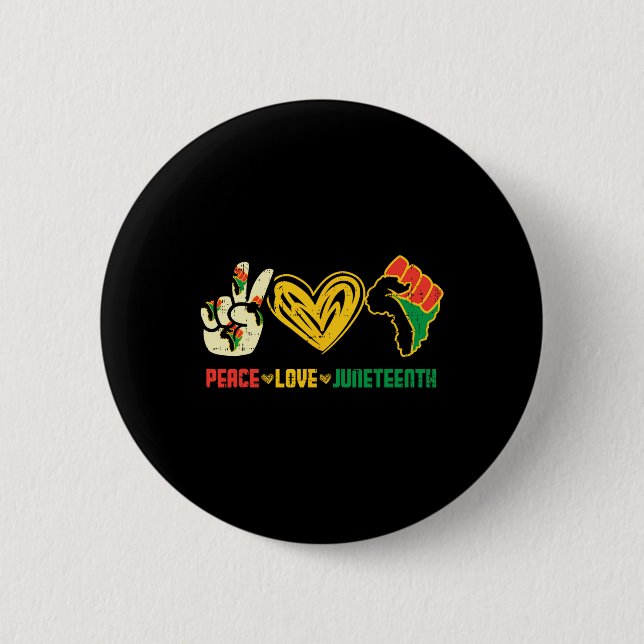 Peace Love Juneteenth Flag June 19th African Black 2 Inch Round Button (Front)